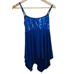Speechless Junior's Size Medium Camisole Top Babydoll Blue Sequin Asymetrical